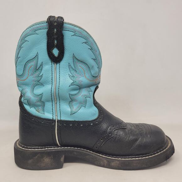 Justin Gypsy Boots 7.5 Black Turquoise Western Roper Cowgirl Rodeo Gemma L9905 - Picture 6 of 11